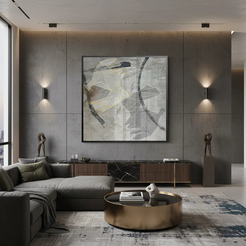 Geometric Gold Rabbit - Fine Art - Jasmineart.ae
