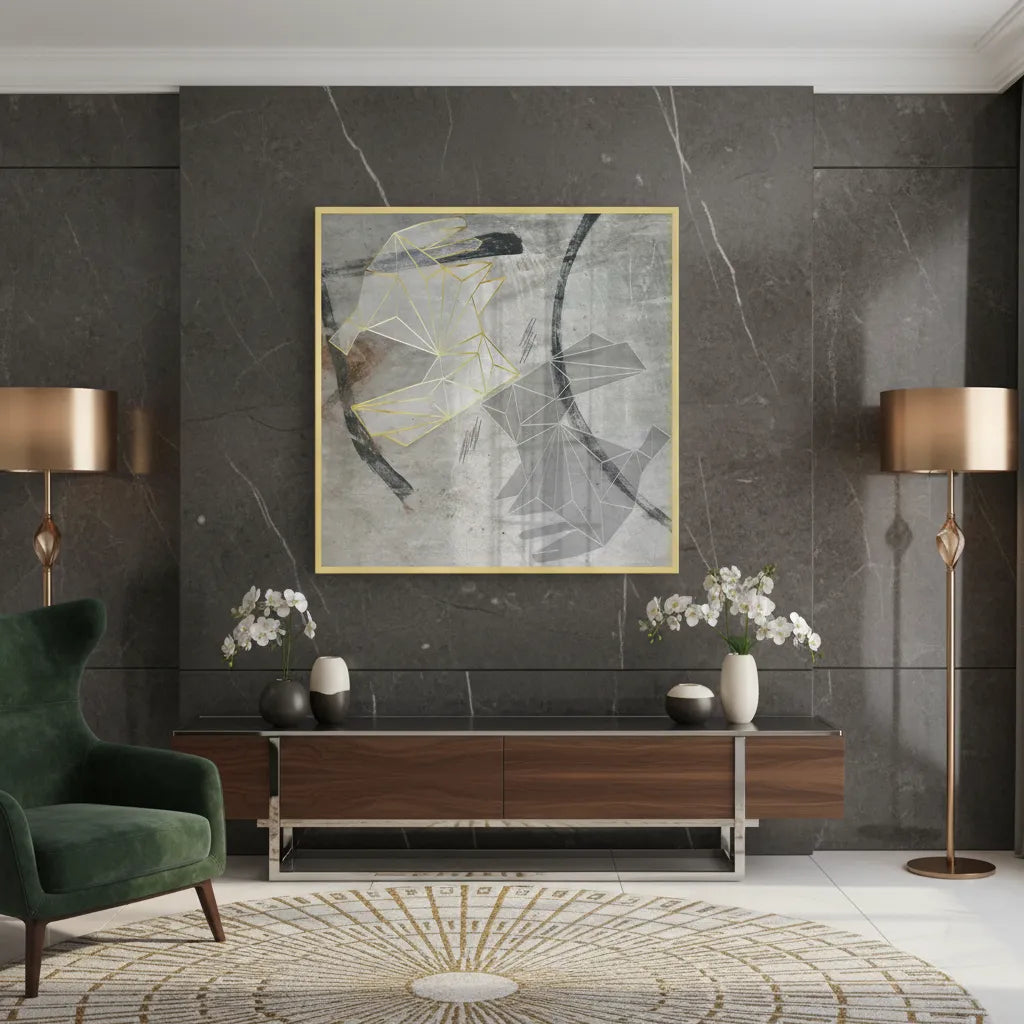 Geometric Gold Rabbit - Fine Art - Jasmineart.ae