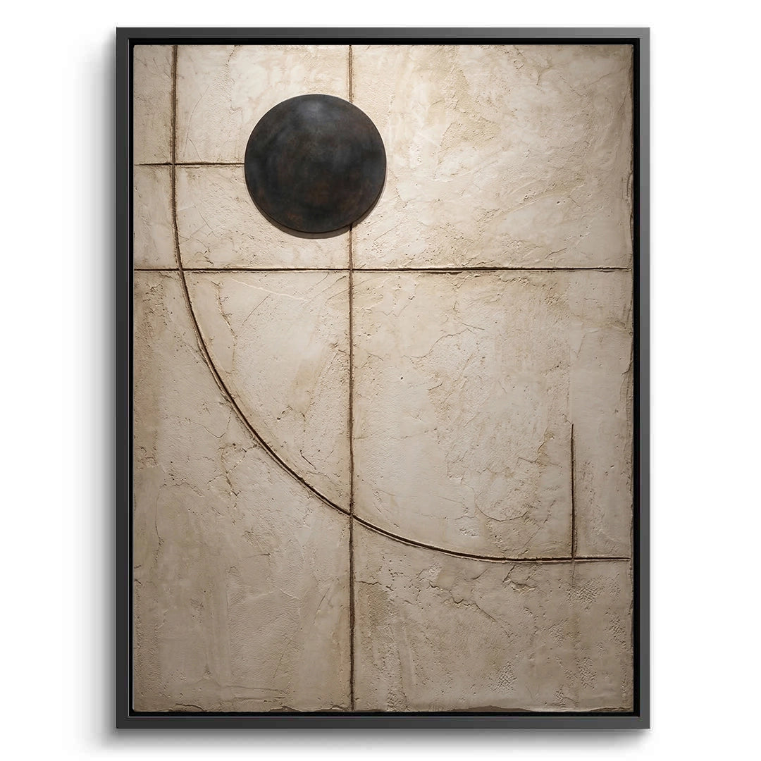 Geometric Solstice canvas painting, contemporary abstract shapes, premium UAE interiors