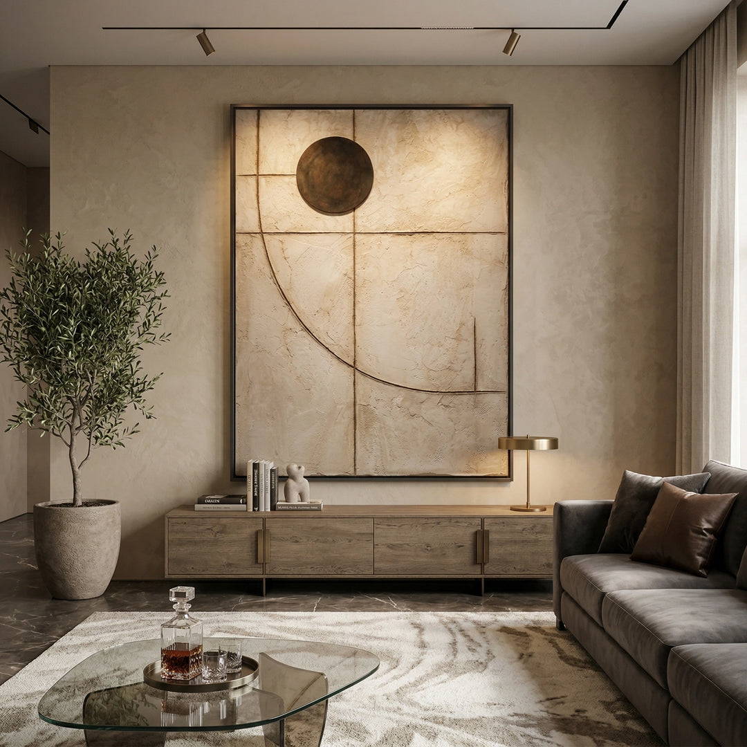 Geometric Solstice abstract wall art, modern geometric design, luxury UAE home decor