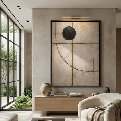 Geometric Solstice elegant geometric artwork, luxury home accent, muted tones UAE