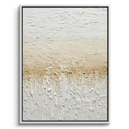 Large 'Gilded Shore Abstract' painting with hand-applied 24k gold leaf 'waves' on a sandy textured canvas, a majestic statement for a luxury Dubai beachfront villa.