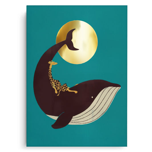 Giraffe Riding Whale - Canvas