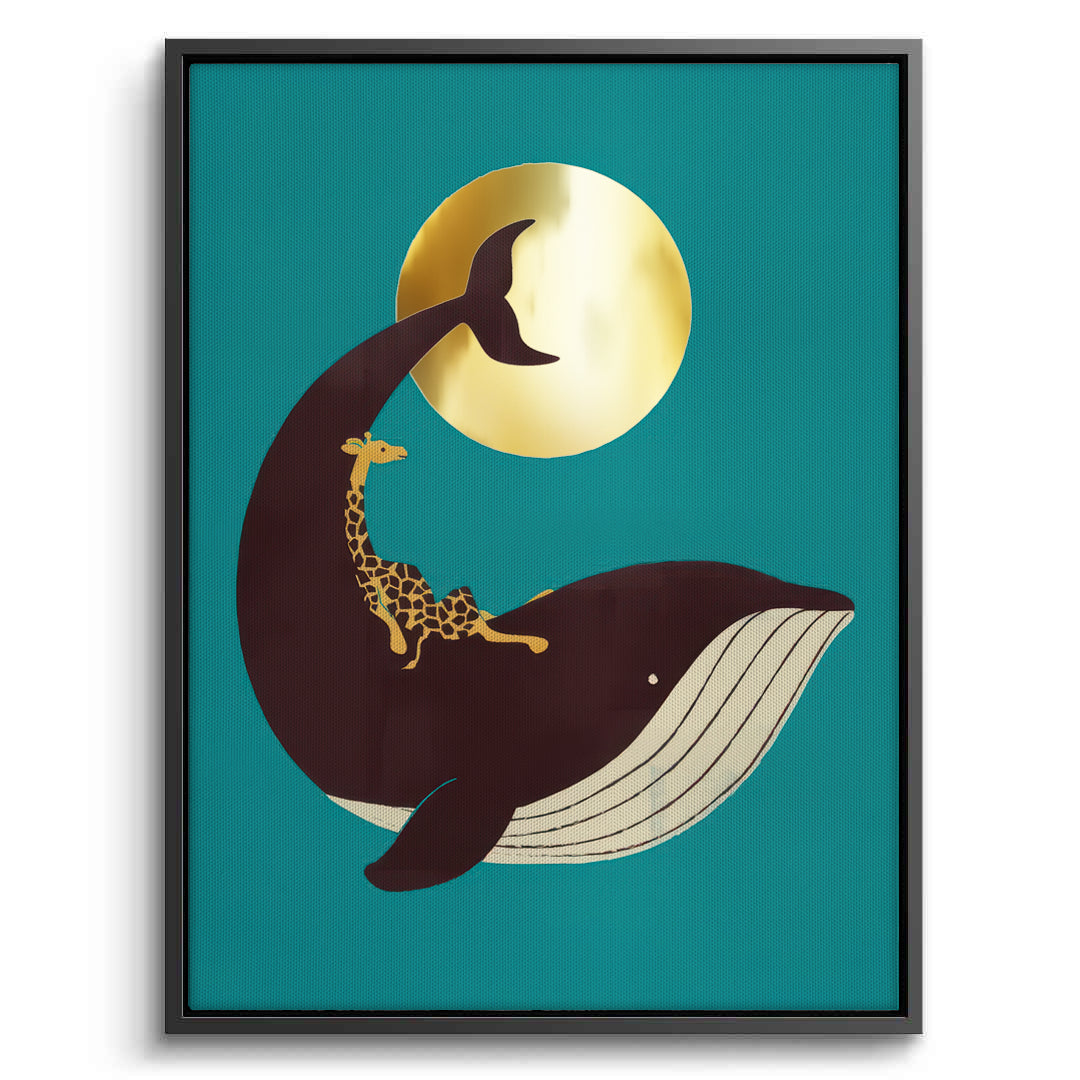 2Giraffe Riding Whale - Canvas