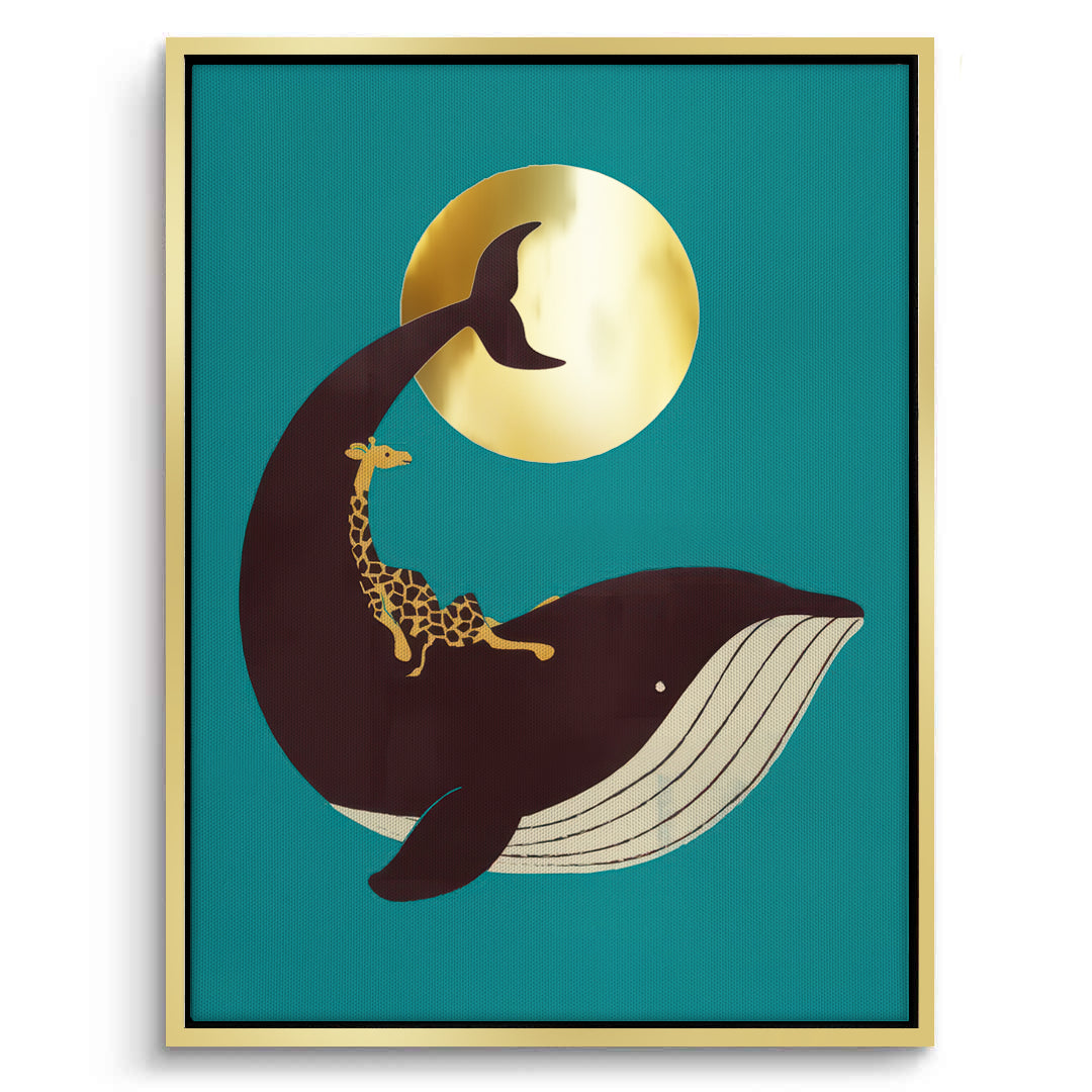 2Giraffe Riding Whale - Canvas