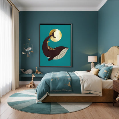 Giraffe Riding Whale - Canvas