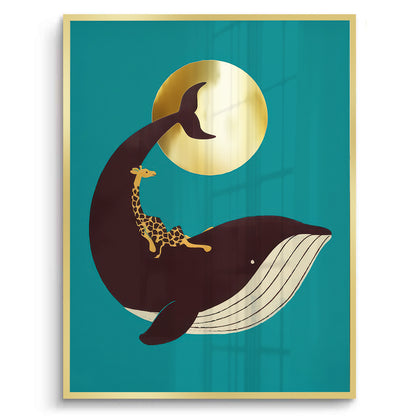 Giraffe Riding Whale - Fine Art
