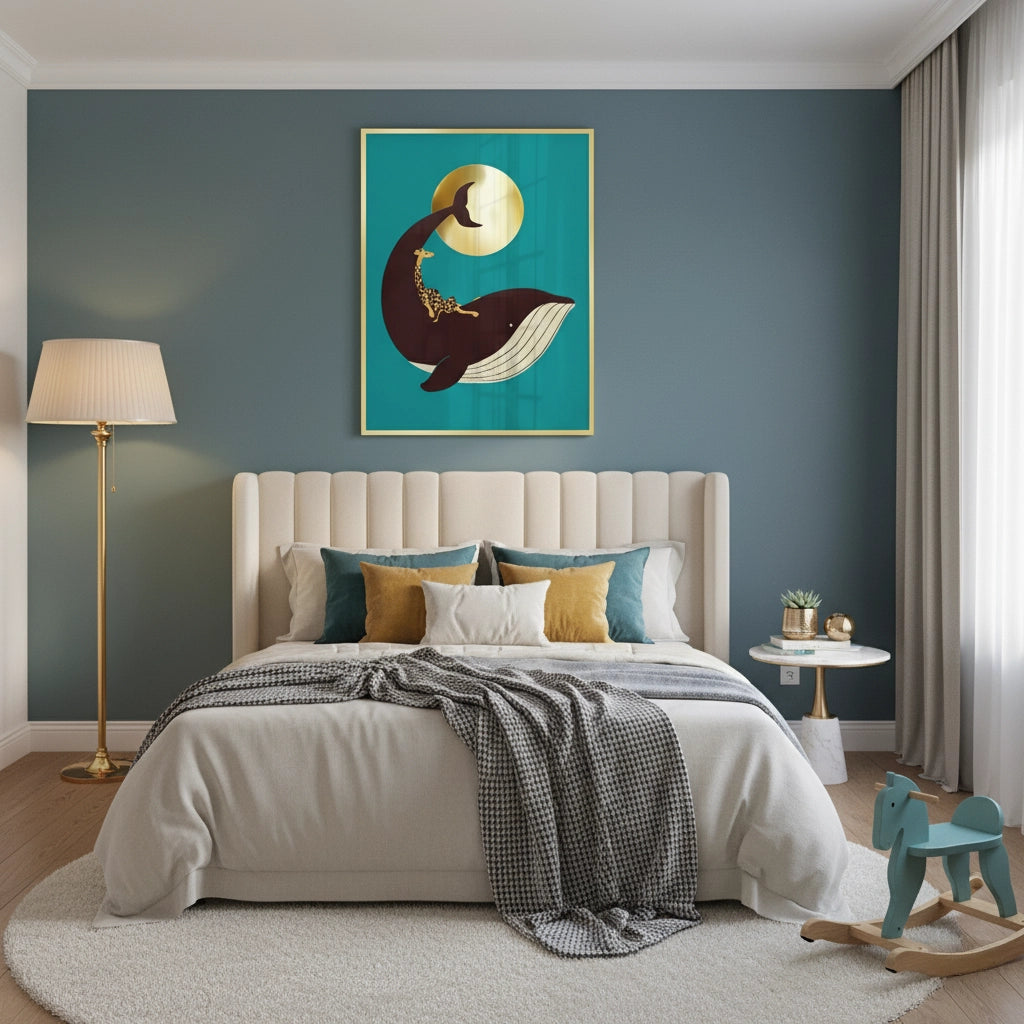 2Giraffe Riding Whale - Fine Art