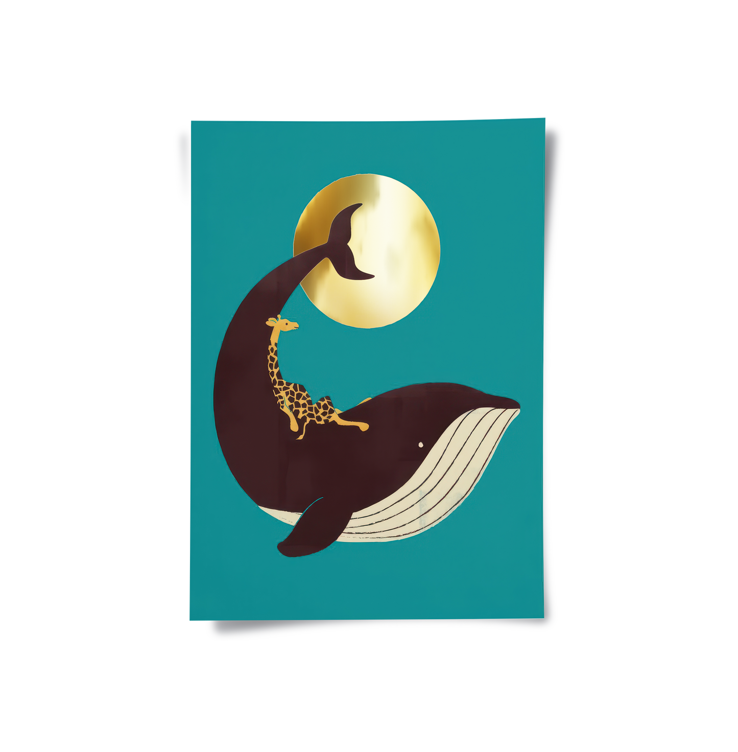 2Giraffe Riding Whale - Poster