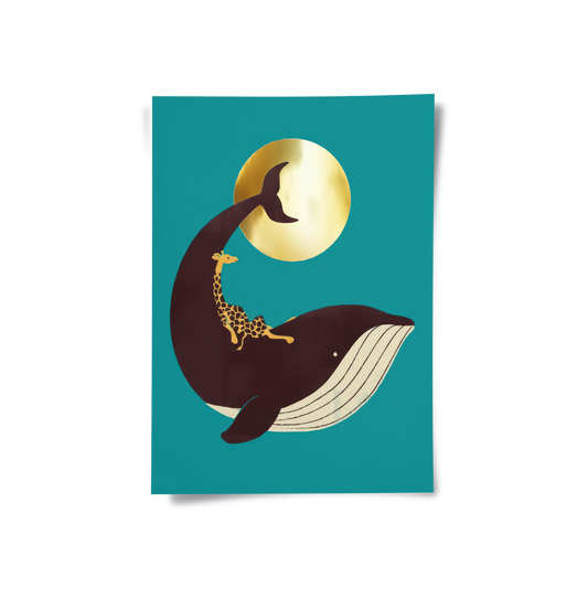 Giraffe Riding Whale - Poster