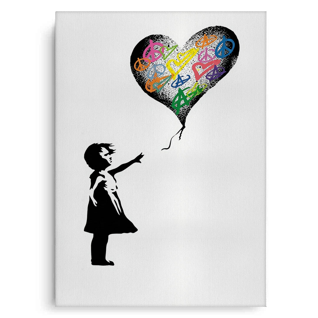 2Girl Reaching for Peace Heart Balloon - Canvas