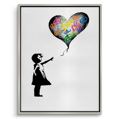 Girl Reaching for Peace Heart Balloon - Canvas