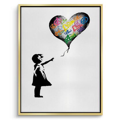 Girl Reaching for Peace Heart Balloon - Canvas