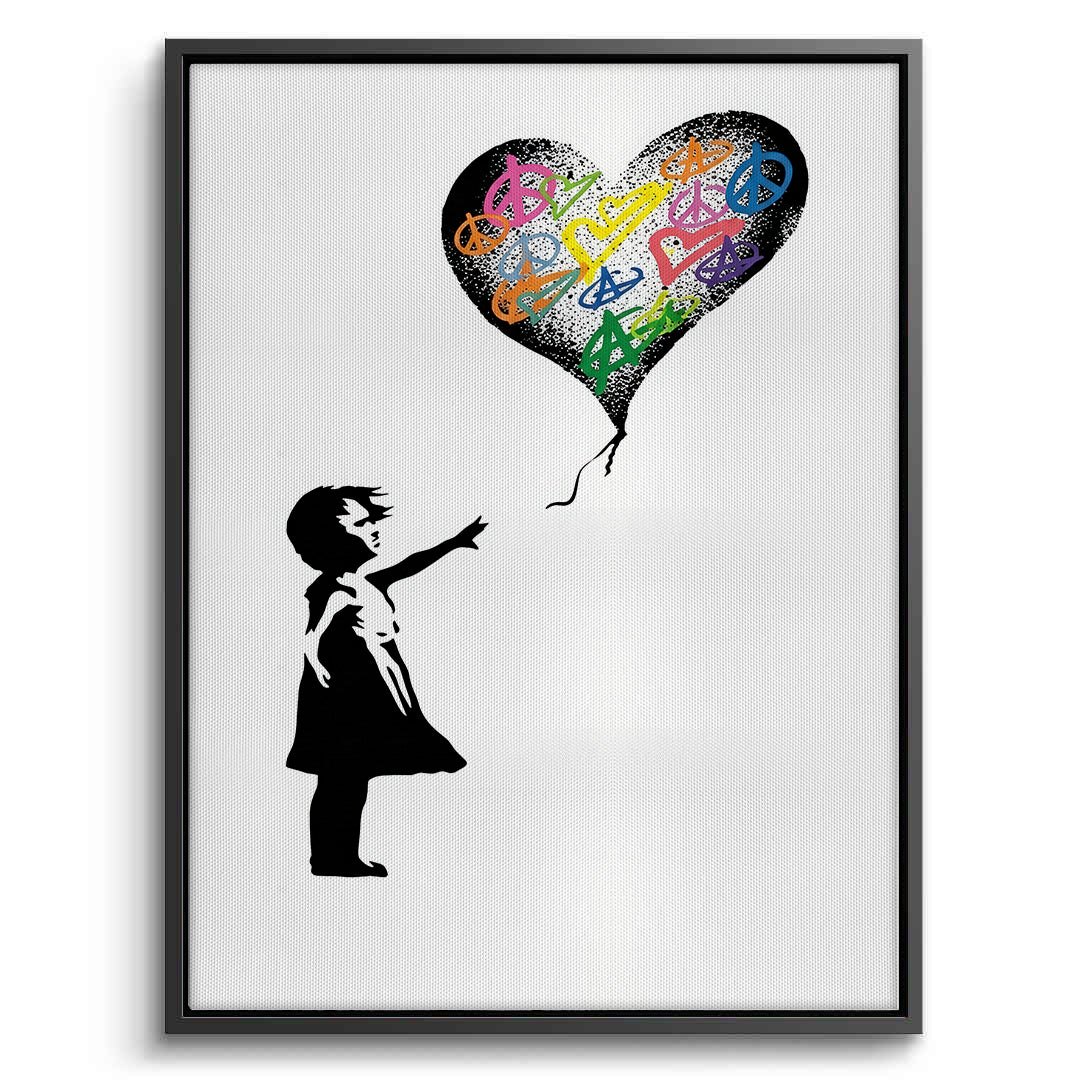 2Girl Reaching for Peace Heart Balloon - Canvas