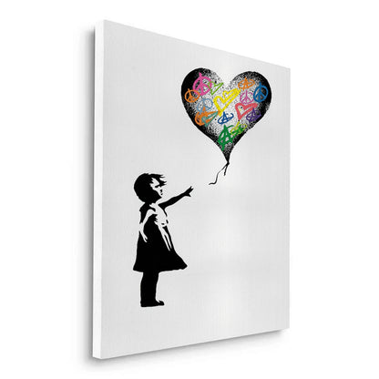 Girl Reaching for Peace Heart Balloon - Canvas