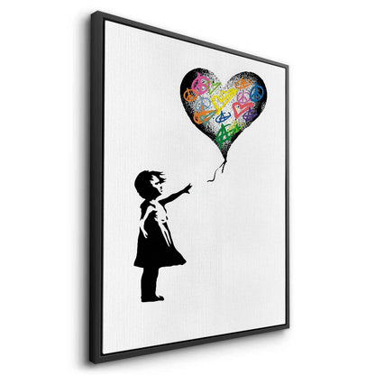 Girl Reaching for Peace Heart Balloon - Canvas