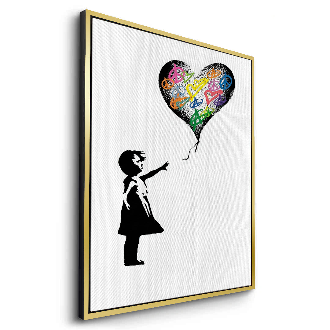 2Girl Reaching for Peace Heart Balloon - Canvas