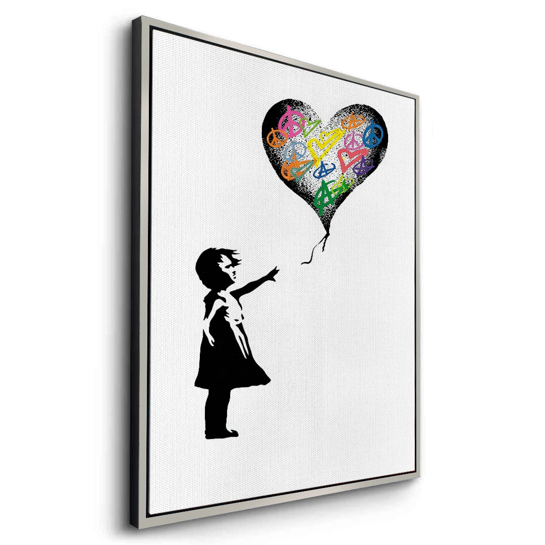 2Girl Reaching for Peace Heart Balloon - Canvas