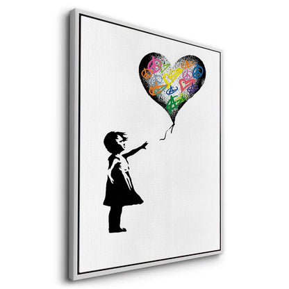 Girl Reaching for Peace Heart Balloon - Canvas