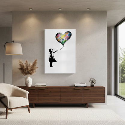 Girl Reaching for Peace Heart Balloon - Canvas