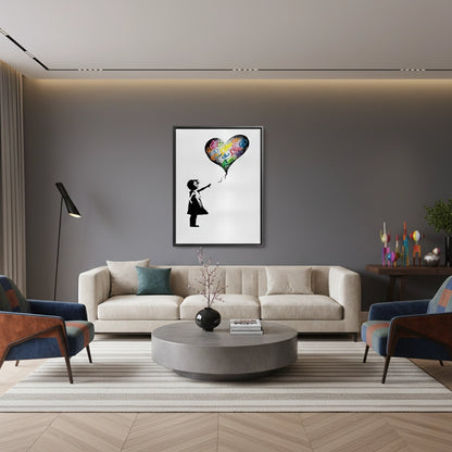 Girl Reaching for Peace Heart Balloon - Canvas