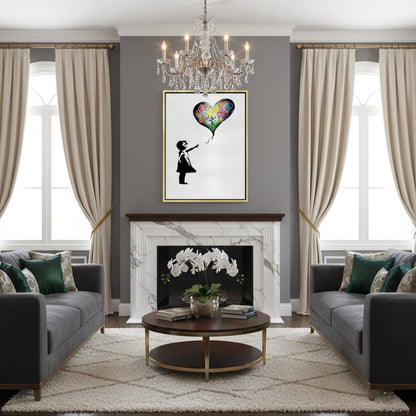 Girl Reaching for Peace Heart Balloon - Canvas