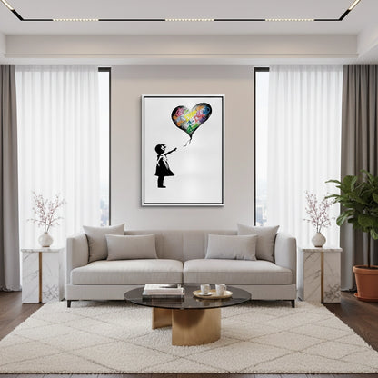 Girl Reaching for Peace Heart Balloon - Canvas
