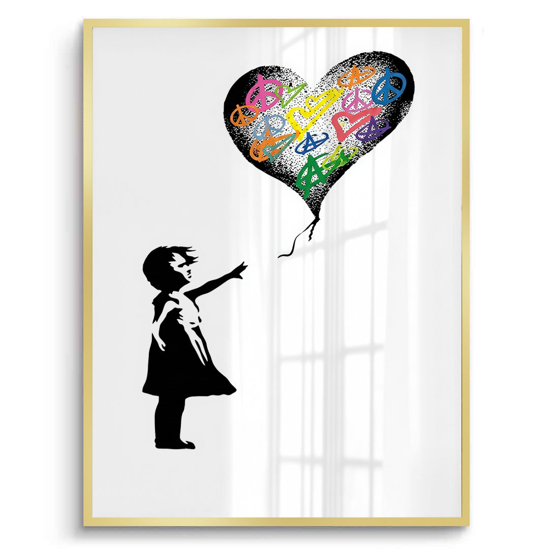 2Girl Reaching for Peace Heart Balloon - Fine Art