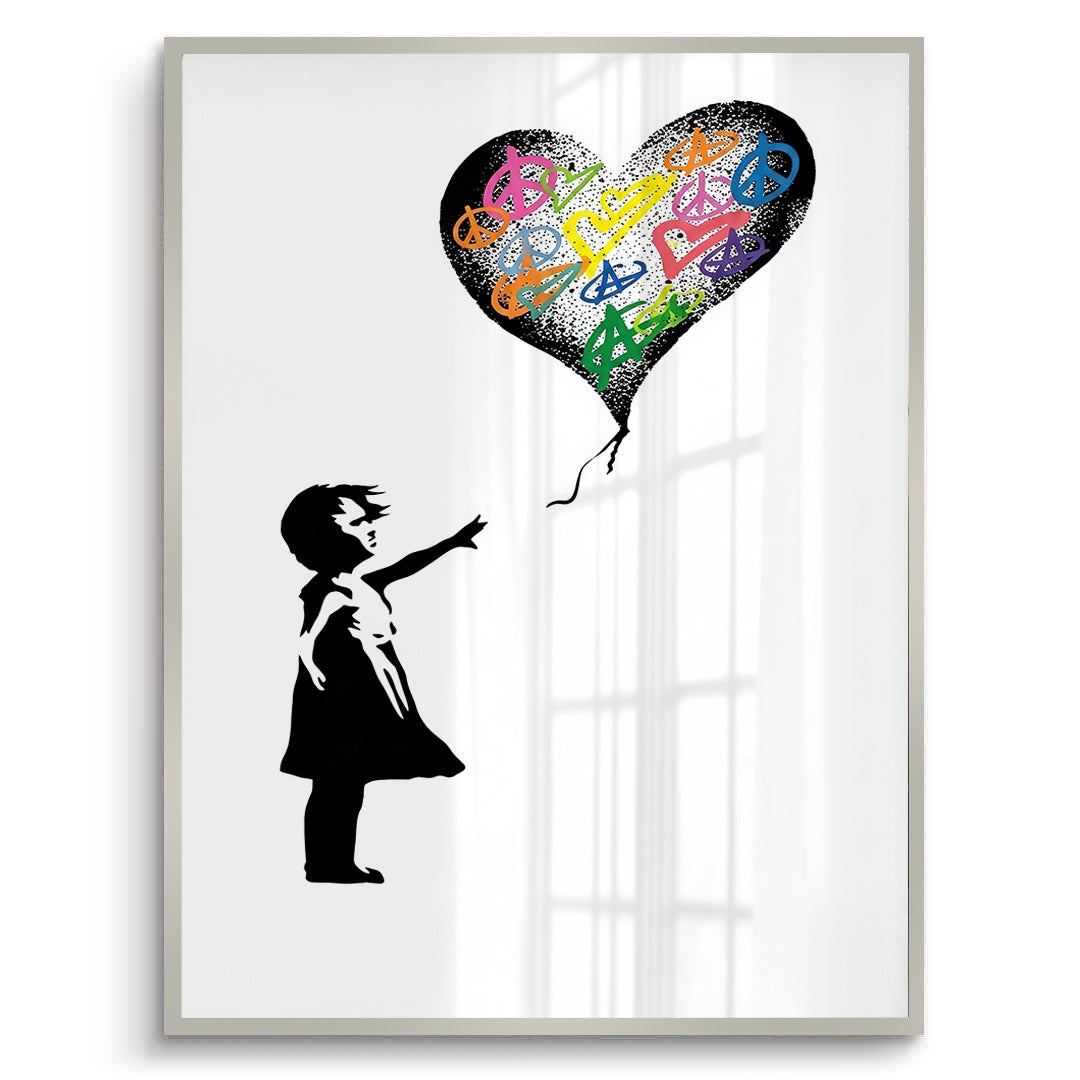 2Girl Reaching for Peace Heart Balloon - Fine Art