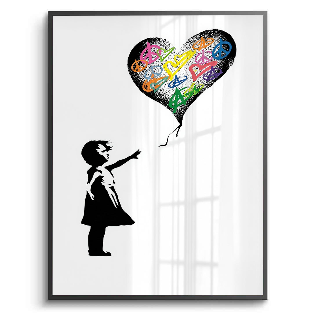 2Girl Reaching for Peace Heart Balloon - Fine Art