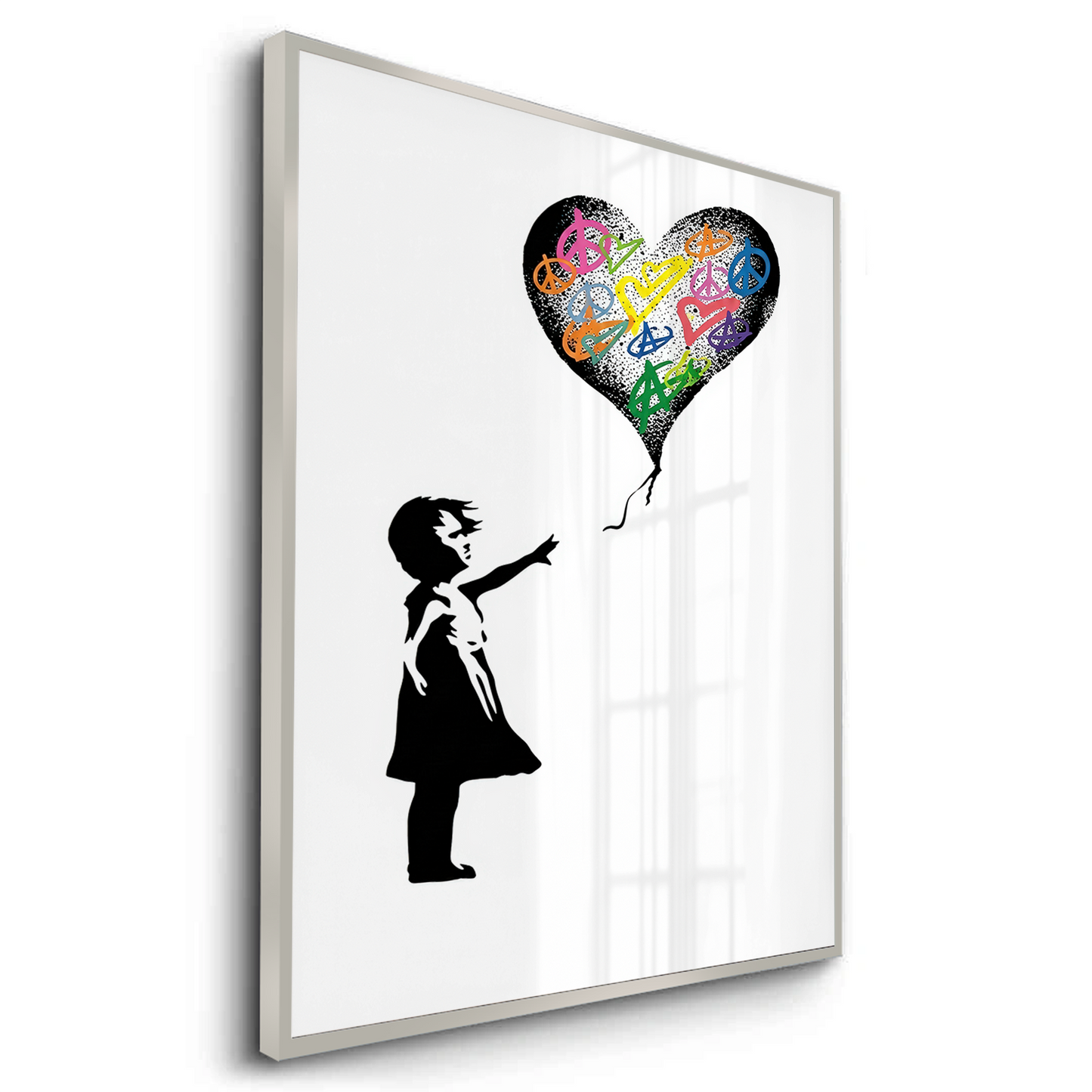2Girl Reaching for Peace Heart Balloon - Fine Art