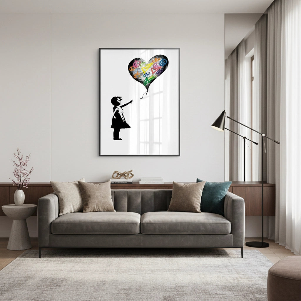 2Girl Reaching for Peace Heart Balloon - Fine Art