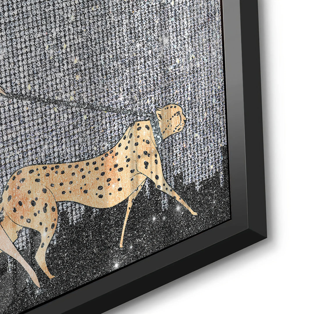 Close-up of black frame on cheetah luxury acrylic print