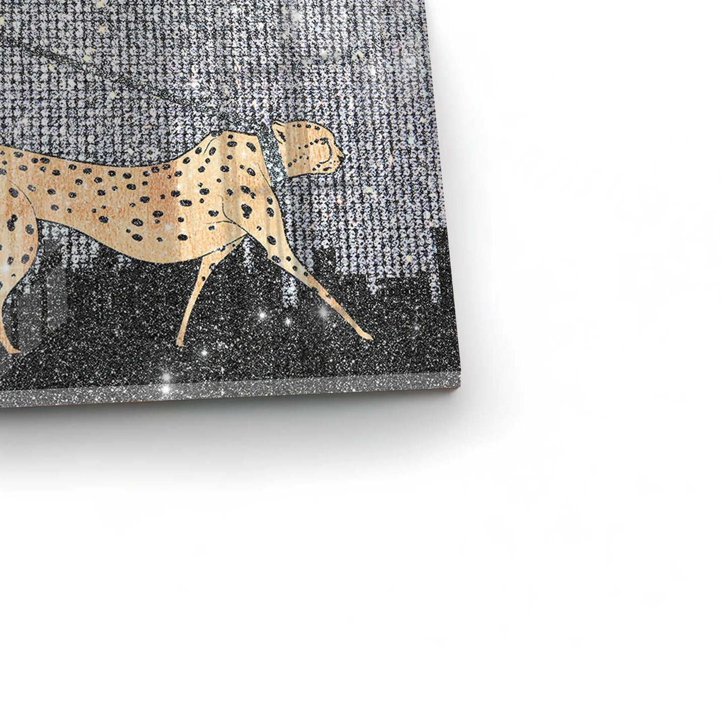 2Angled view of woman and cheetah acrylic art textured background