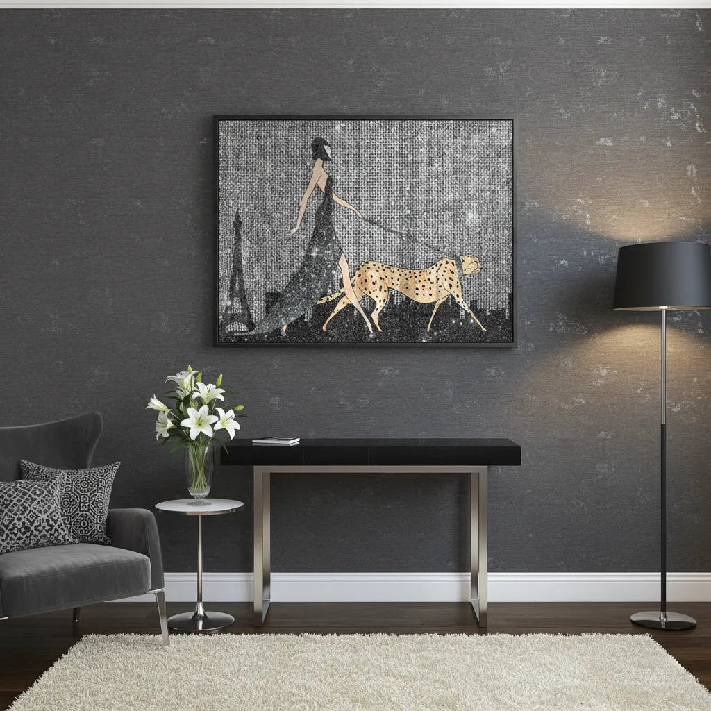 Glittery Paris Walk - Acrylic - Jasmineart.ae