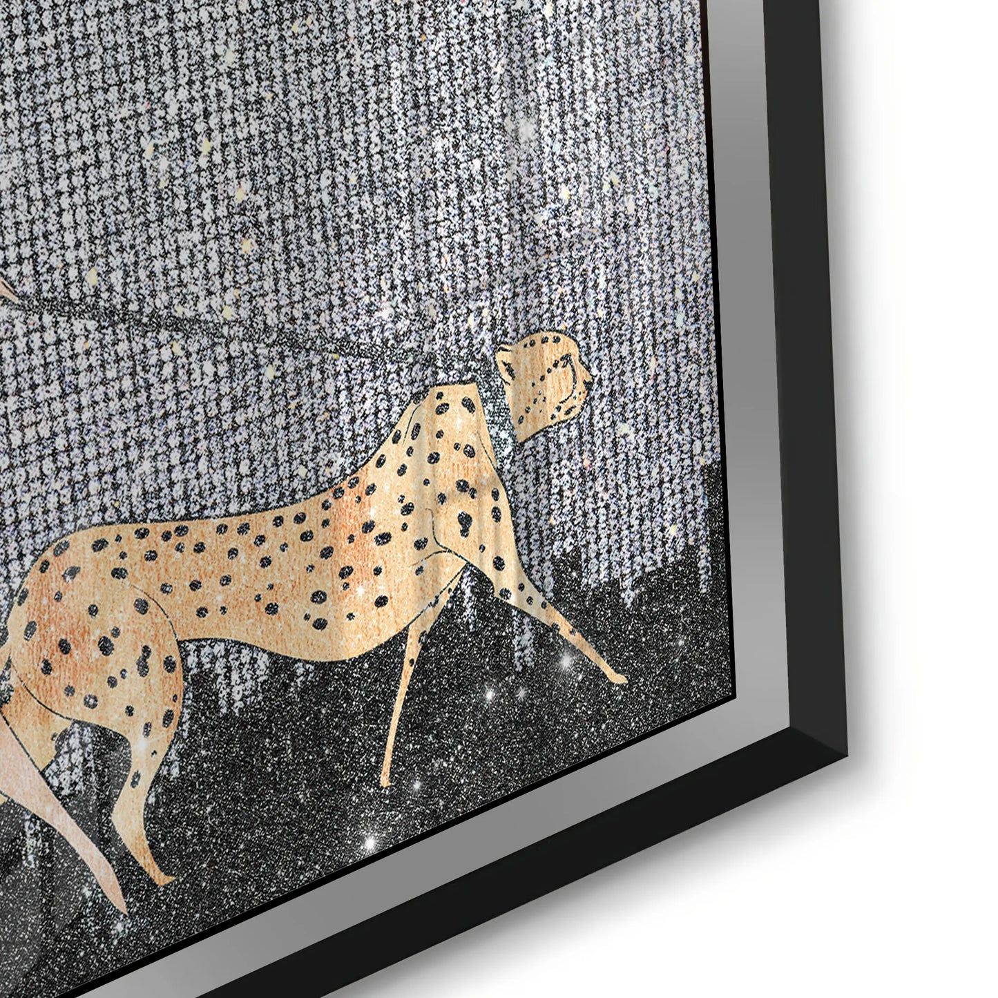 2Close-up of Framed acrylic artwork of a cheetah on textured gray background