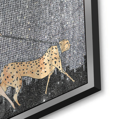 Close-up of Framed acrylic artwork of a cheetah on textured gray background