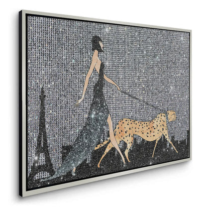 Angled perspective of the canvas wall art with a metallic silver frame.