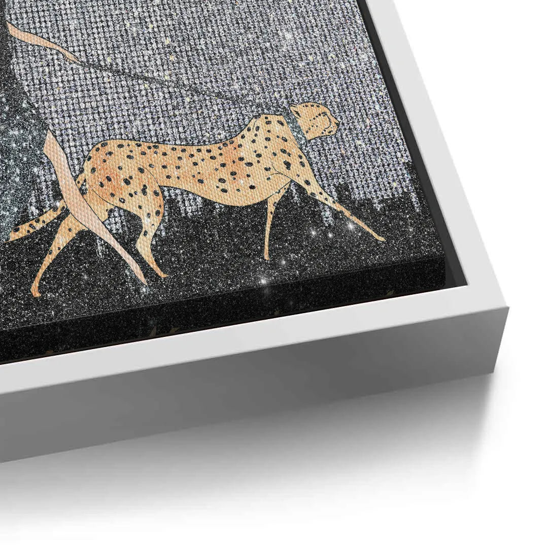 2Close-up of the canvas print edge showing the white frame and glitter art texture.