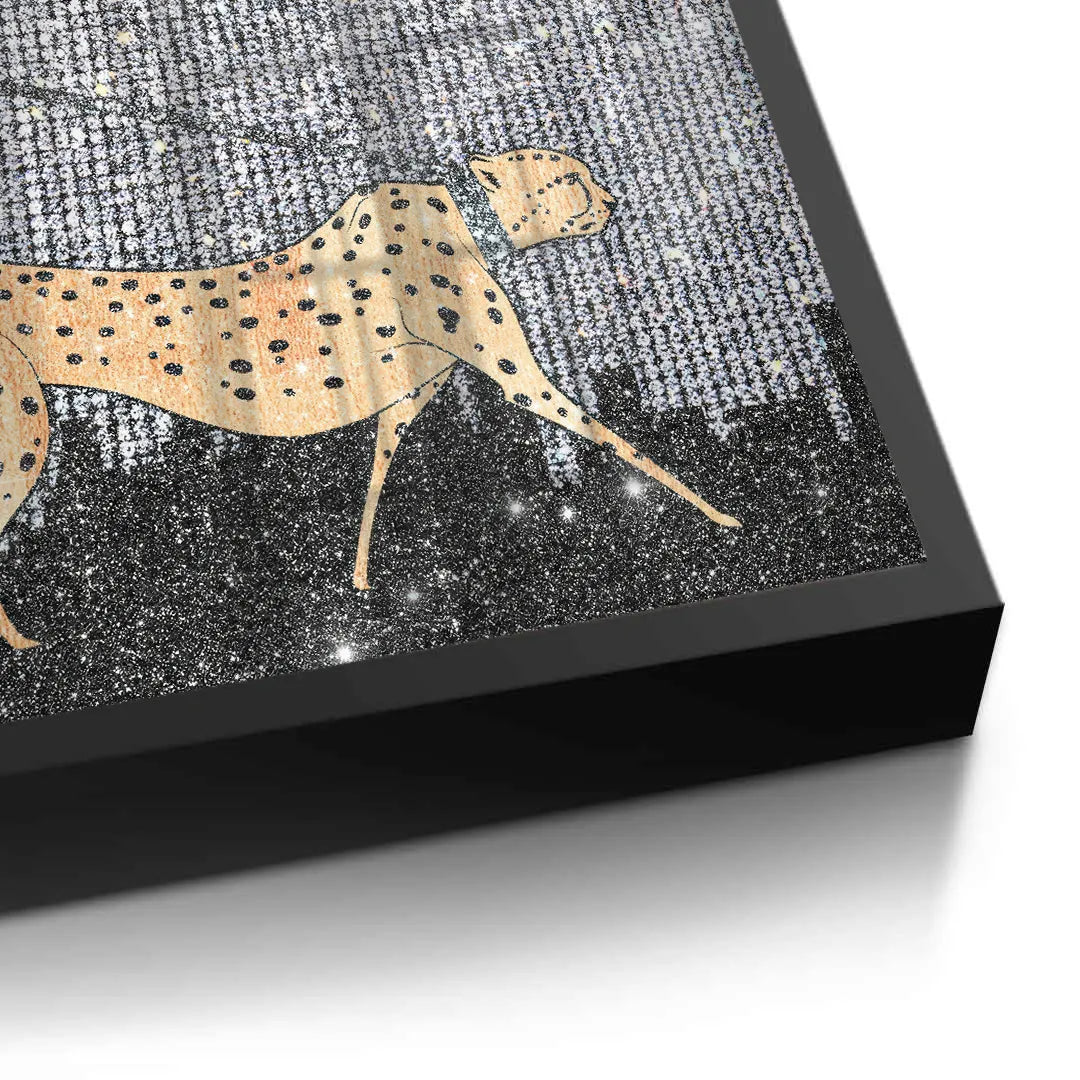Close-up of black frame profile on woman cheetah fine art print