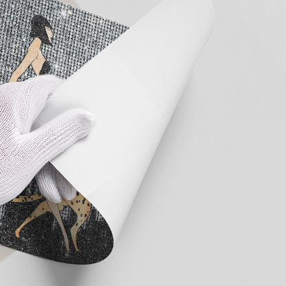 Close-up of high-quality poster edge woman and cheetah print detail