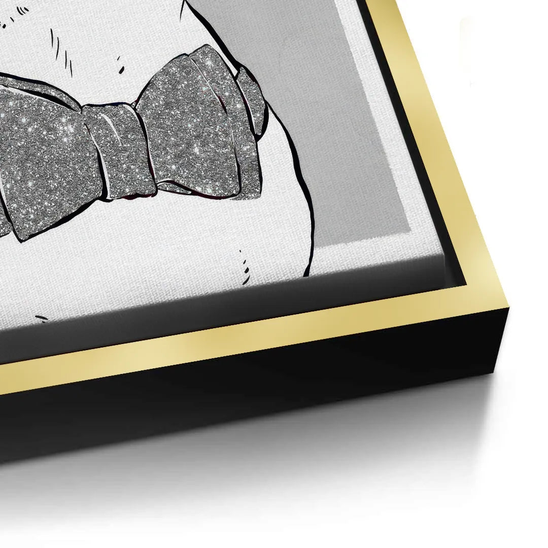 Side view of gold frame profile on French Bulldog canvas artwork
