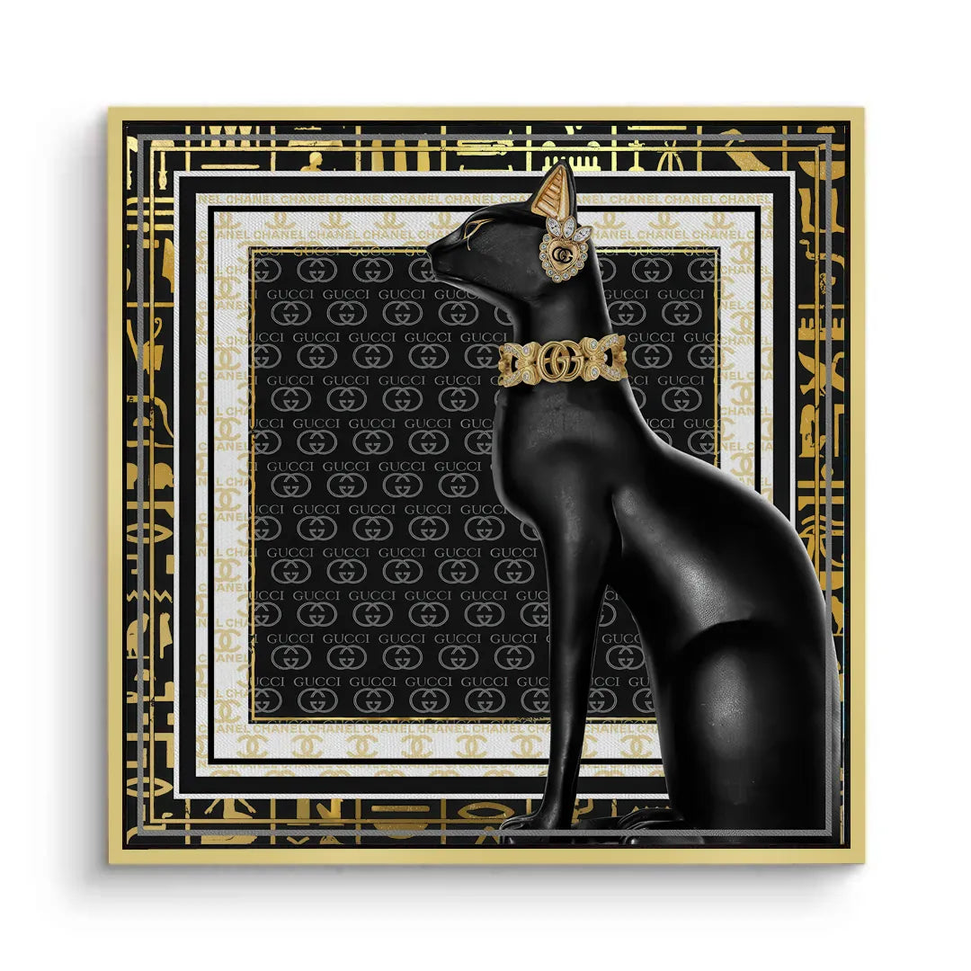 2Gold framed canvas print of Black Cat black and gold motif wall decor