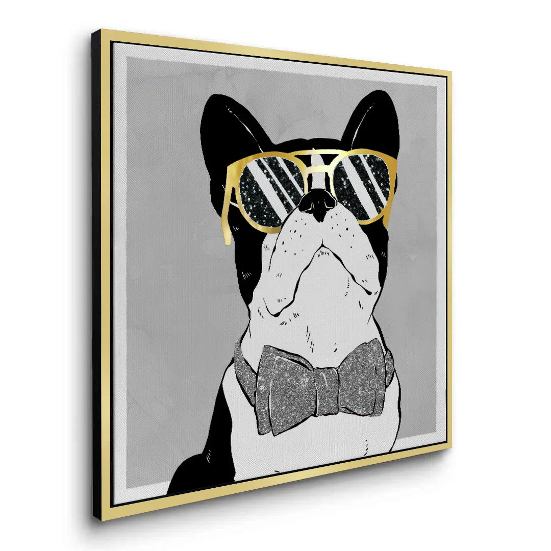 2Close-up of Frenchie canvas print gold frame detail elegant art