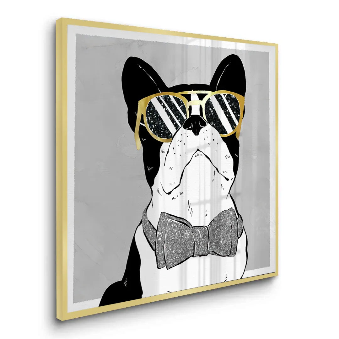Gold framed French Bulldog fine art print glam animal portrait