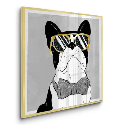 Gold framed French Bulldog fine art print glam animal portrait