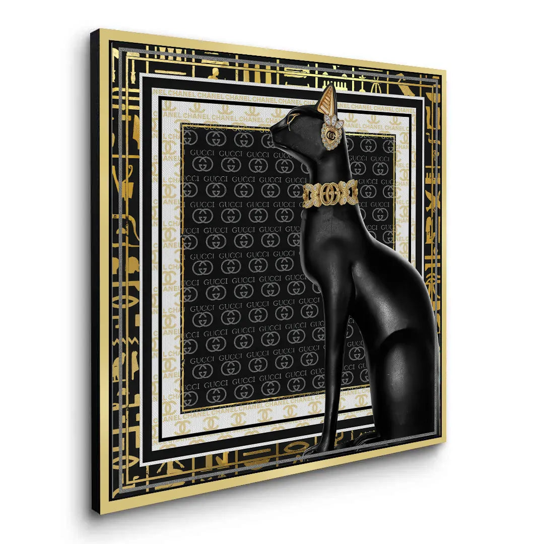 2Gold framed Black Cat canvas art black and gold aesthetic