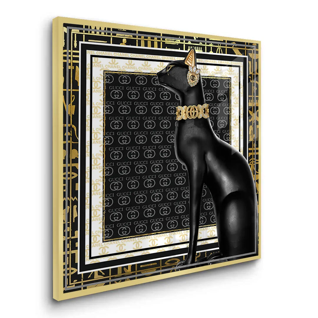 Gold framed Black Cat fine art print black and gold motif