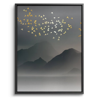 Gold Birds and Tree Ring Set of 2 - Canvas