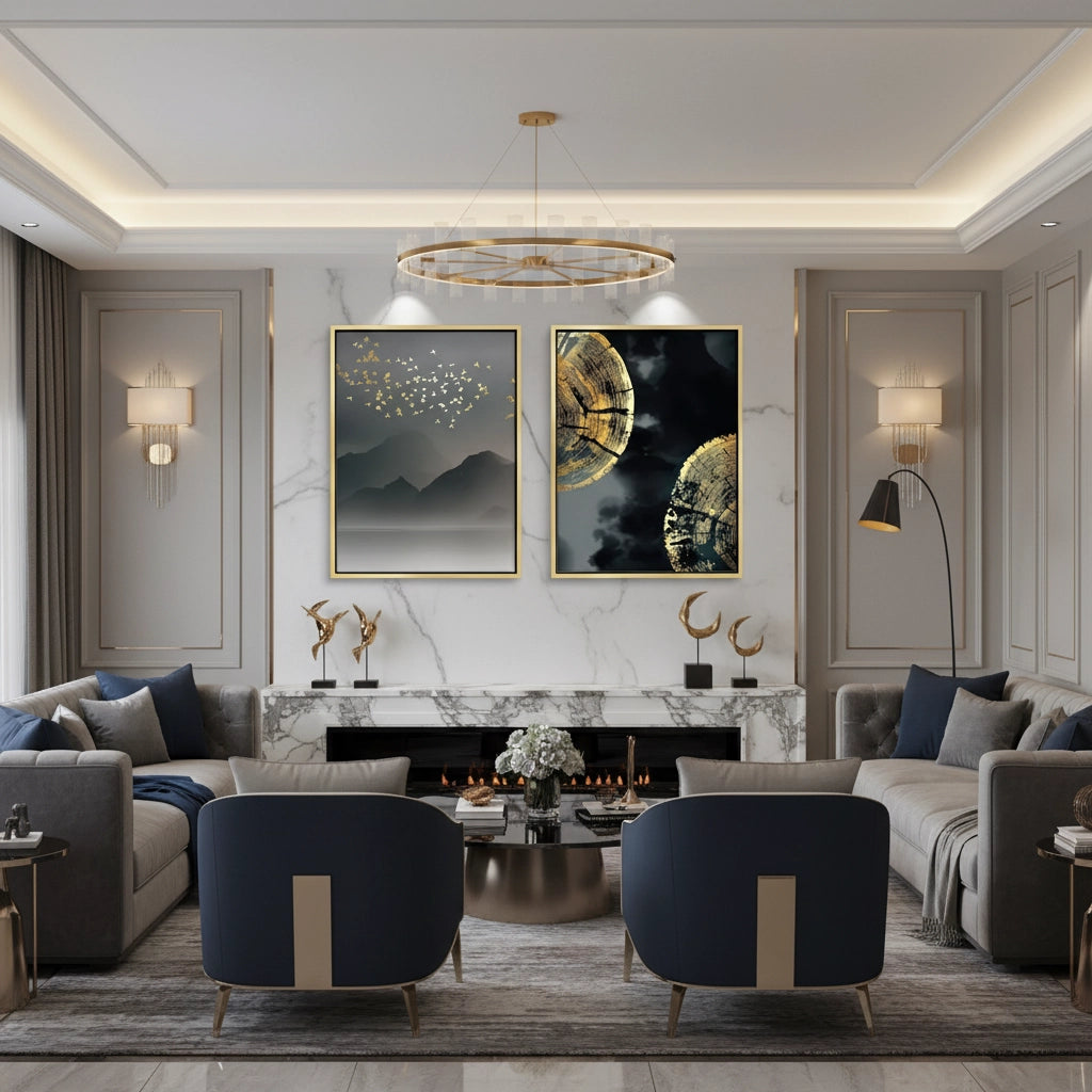 2Gold Birds and Tree Ring Set of 2 - Canvas